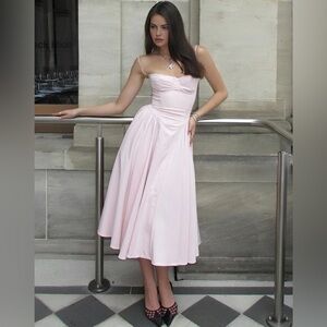 Solid Sweetheart Neckline Cami Midi Dress Cotton Mix